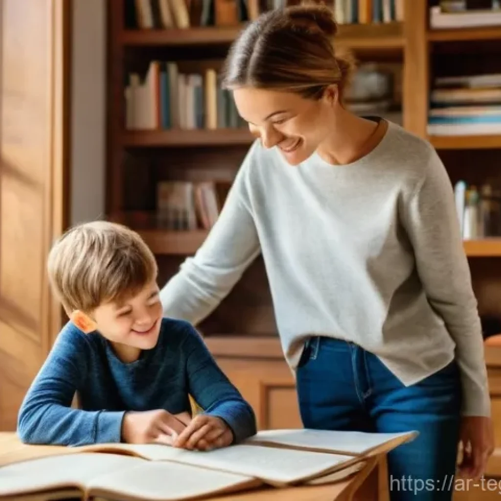 부모와 아이의 유대감을 강화하는 홈스쿨링 - **Prompt 1: Shared Discovery in a Cozy Home Study**
    "A heartwarming scene depicting a mother and...