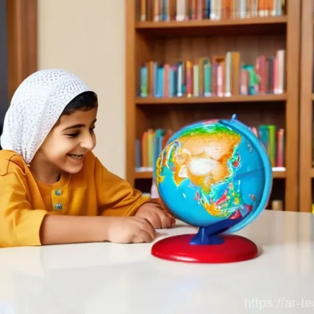 홈스쿨링의 장점과 단점 분석 - **Prompt:** A heartwarming scene of a young Arab boy, around 8 years old, excitedly conducting a sim...