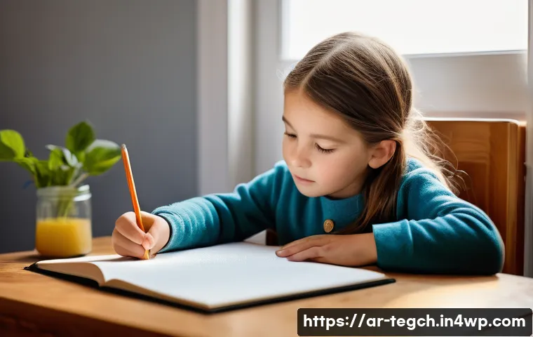 홈스쿨링에서의 자기 평가 방법 - **Prompt:** A cozy and brightly lit homeschooling corner where an elementary school-aged child, mode...