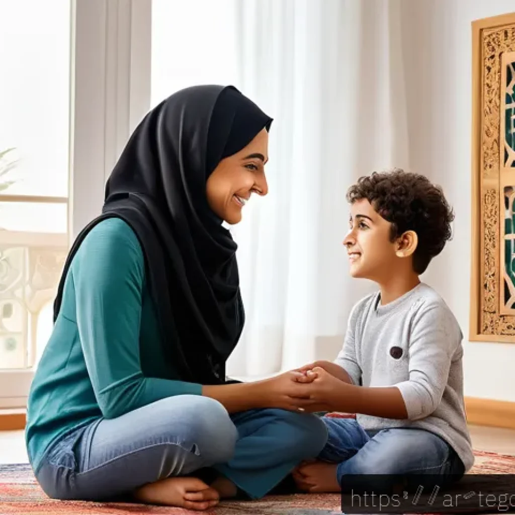 홈스쿨링에서의 사회성 발달 방법 - A warm, cozy family living room in a Middle Eastern home decorated with traditional Arabic patterns ...