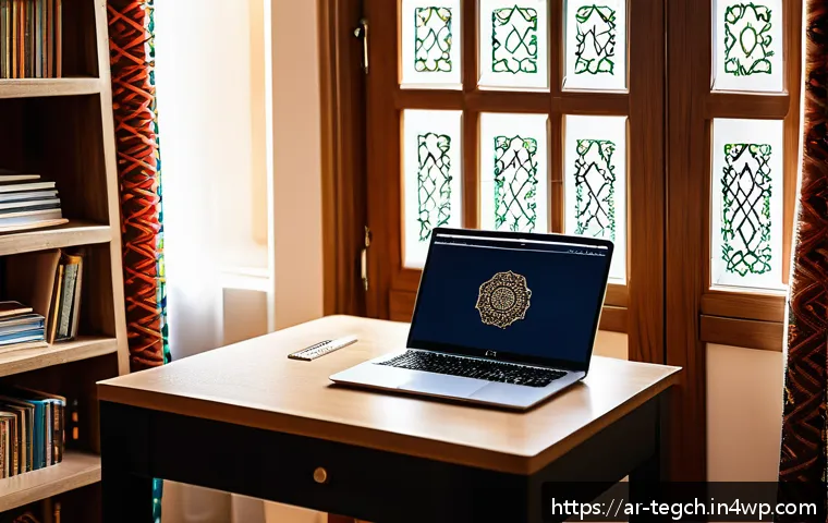 홈스쿨링과 스스로 학습의 중요성 - A cozy, well-lit study room designed for an Arabic student, featuring a neat wooden desk with an ope...