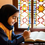 Home 19 홈스쿨링을 통한 실생활 연계 교육 - A warm and inviting homeschooling environment in a Middle Eastern home, featuring a dedicated, well-...